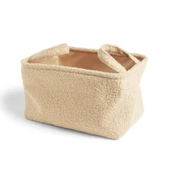 Panière laine bouclée beige 32x22xH18cm