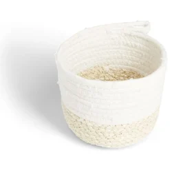 Panière naturelle fibre de maïs coton beige et blanc Ø18xH16cm