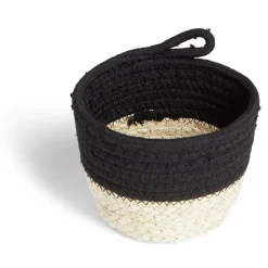 Panière naturelle jacinthe d'eau coton beige et noir Ø15xH12cm