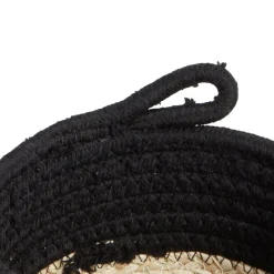 Panière naturelle jacinthe d'eau coton beige et noir Ø15xH12cm