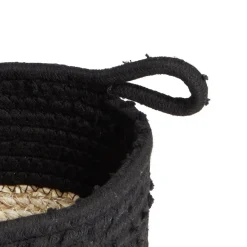 Panière naturelle jacinthe d'eau coton beige et noir Ø18xH16cm