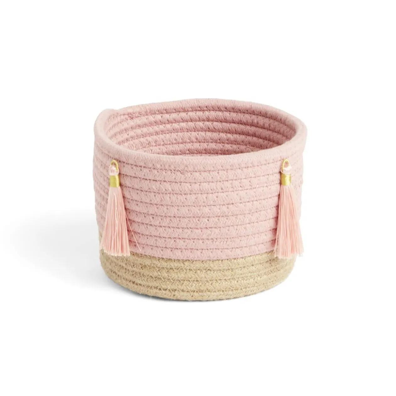 Panière naturelle jute coton beige et rose Ø16xH14cm
