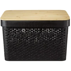 Panière noire avec couvercle bambou naturel H21,5 cm