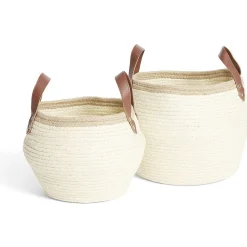 Panière petit modèle avec poignées jute beige Ø22xH20cm