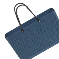 Panière plastique bleu foncé effet tressé anses noires