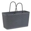 Panière plastique gris effet tressé anses noires