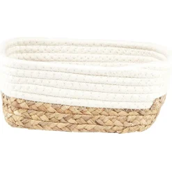 Panière rectangulaire coton et jacinthe blanc et naturel x3