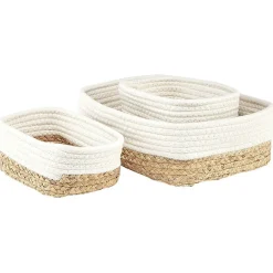 Panière rectangulaire coton et jacinthe blanc et naturel x3