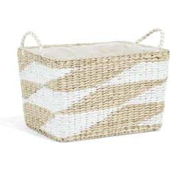 Panière rectangulaire en jacinthe d'eau blanc naturel taille L