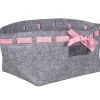 Panière rectangulaire grise avec ruban rose