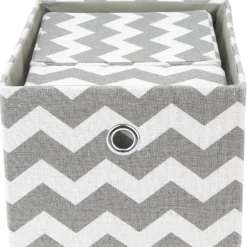 Panière rectangulaire imprimé zig zap gris blanc x3