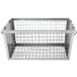 Panière rectangulaire métal ajouré gris H. 15,5 cm