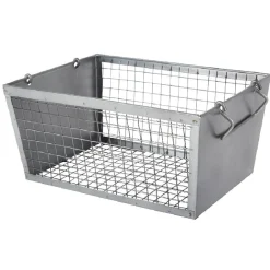 Panière rectangulaire métal ajouré gris H. 20 cm