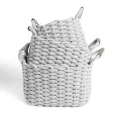 Panière rectangulaire tricot coton gris 28x17xH23cm