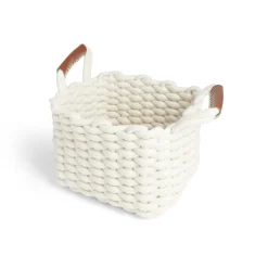 Panière rectangulaire tricot coton blanc 28x17xH23cm