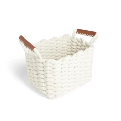 Panière rectangulaire tricot coton blanc 28x17xH23cm