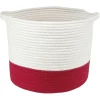 Panière ronde bicolore en coton rouge et blanc Ø33xH.28 cm