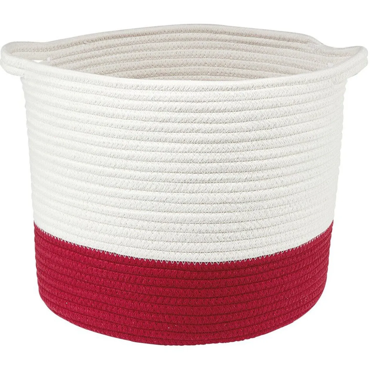 Panière ronde bicolore en coton rouge et blanc Ø33xH.28 cm
