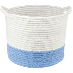 Panière ronde bicolore en coton bleu et blanc Ø30xH.25 cm