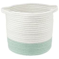 Panière ronde bicolore en coton vert et blanc Ø25xH.23 cm