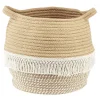 Panière ronde coton tissé naturel décor macramé Ø30xH.26 cm