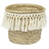Panière ronde en jonc décor macramé Ø26 cm