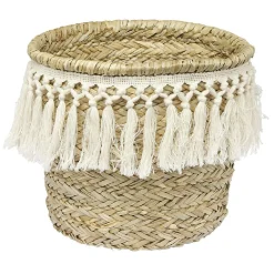 Panière ronde en jonc décor macramé Ø26 cm