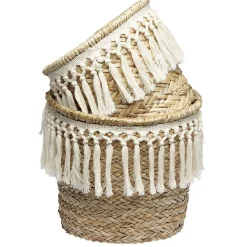 Panière ronde en jonc décor macramé Ø26 cm