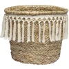 Panière ronde en jonc décor macramé Ø19 cm