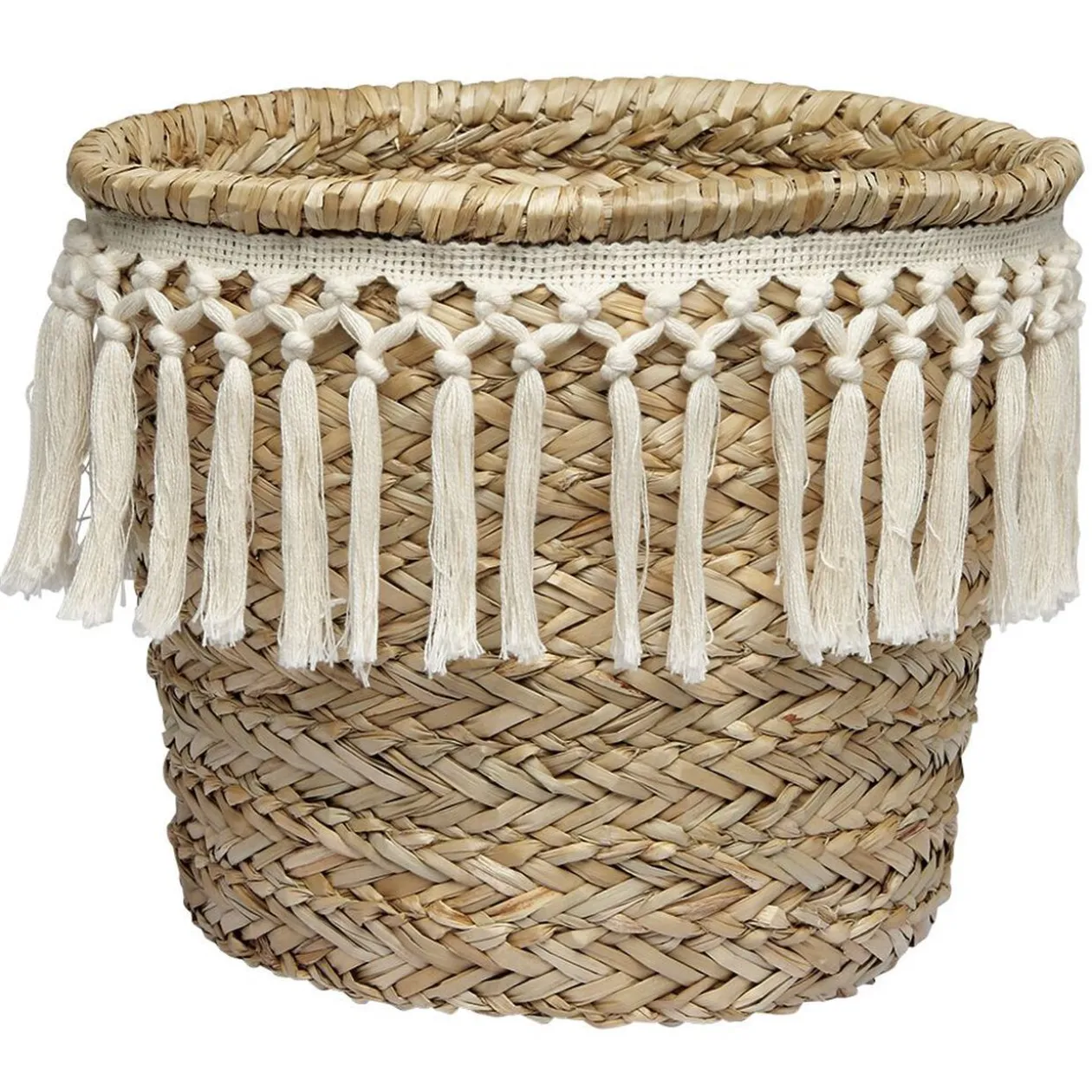 Panière ronde en jonc décor macramé Ø19 cm