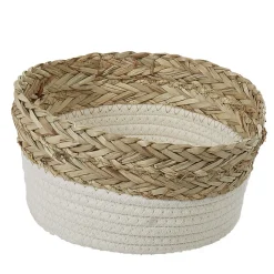 Panière ronde en jonc de mer blanc naturel grand modèle