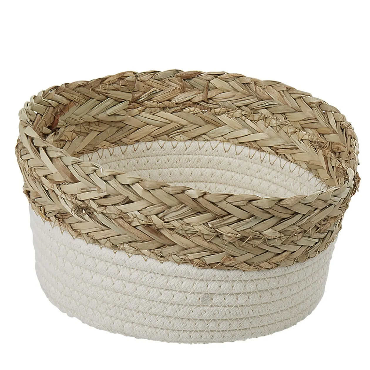 Panière ronde en jonc de mer blanc naturel grand modèle