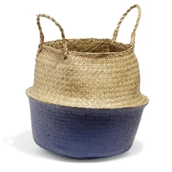Panière ronde en jonc de mer bicolore avec poignées