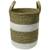 Panière ronde en jute naturel bandes blanches Ø30xH40 cm - LENA