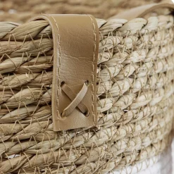 Panière ronde en jute naturel bandes blanches Ø25xH30 cm - LENA