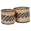 Panière ronde en osier tressé bicolore noir naturel x2