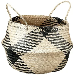 Panière ronde jonc de mer naturel et noir