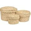 Panière ronde jonc tressé avec couvercle x3