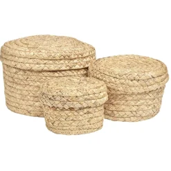 Panière ronde jonc tressé avec couvercle x3
