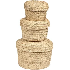 Panière ronde jonc tressé avec couvercle x3