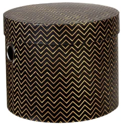 Panière ronde marron motif zig zag doré x 3