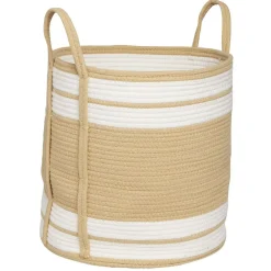 Panière ronde naturel bandes blanches Ø43xH43 cm - SAMI