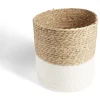Panière tressée bi-matière coton et jacynthe blanc et naturel Ø27xH24cm