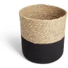 Panière tressée bi-matière coton et jacynthe noir et naturel Ø24xH24cm