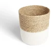 Panière tressée bi-matière coton et jacynthe blanc et naturel Ø24xH24cm