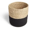 Panière tressée bi-matière coton et jacynthe noir et naturel Ø21xH21cm