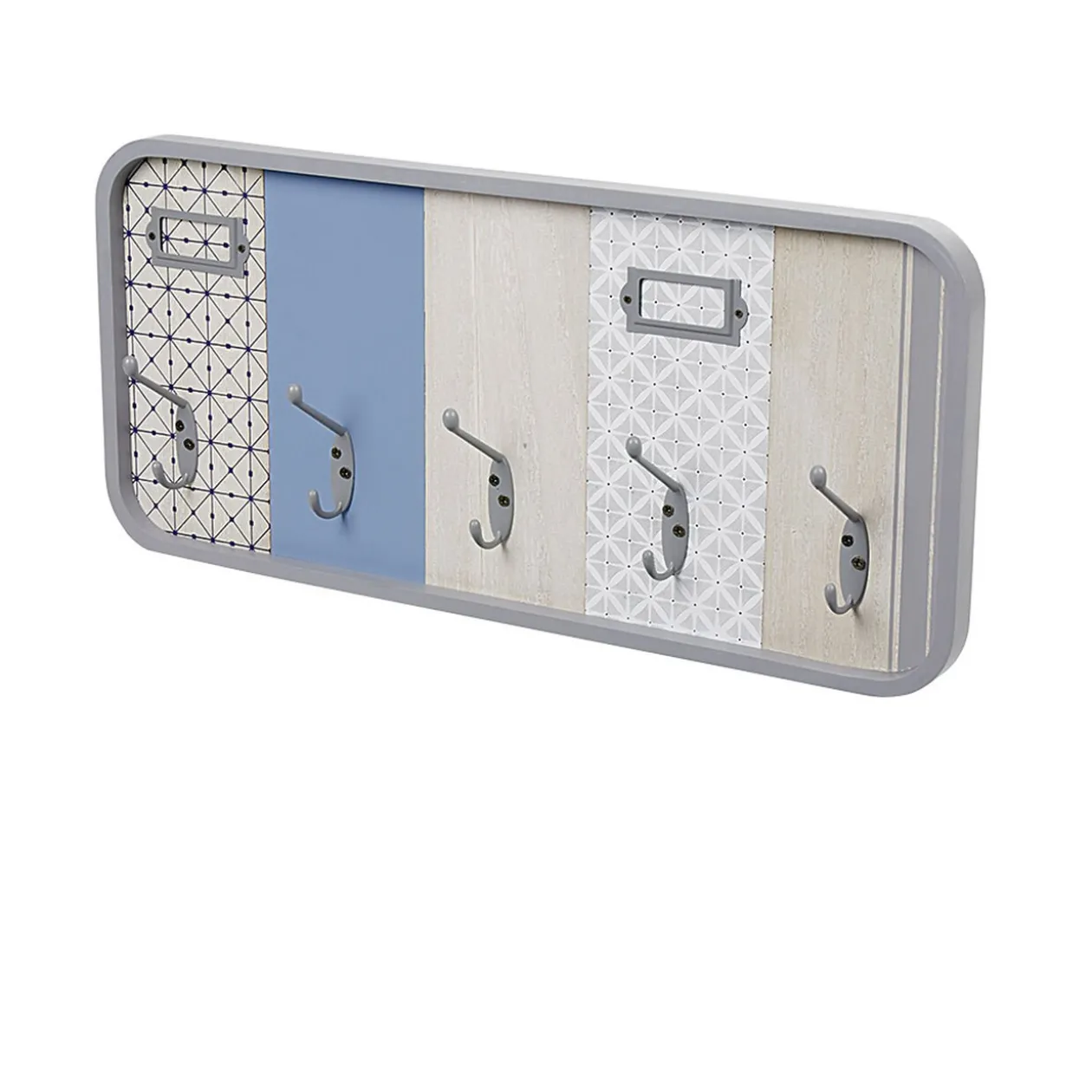 Patère à clefs déco murale 5 crochets et porte étiquettes