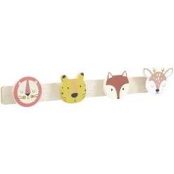 Patère bois tête d'animaux pour enfant 4 crochets 55x8,5xH4,8cm