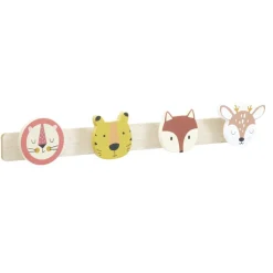 Patère bois tête d'animaux pour enfant 4 crochets 55x8,5xH4,8cm