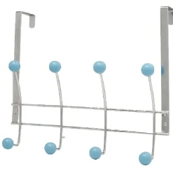 Patère de porte 8 crochets boule bleu